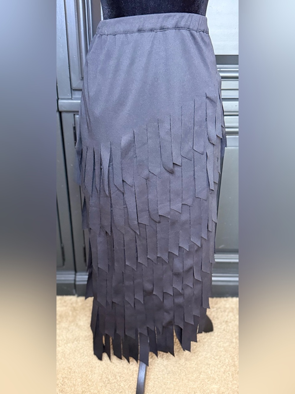 NWT original Anthony black asymmetrical fringe skirt elastic waist whimsigoth sm